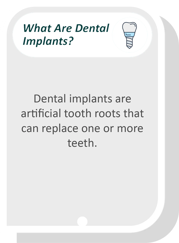 Dental implants infographic: Dental implants are artificial tooth roots that can replace one or more teeth.